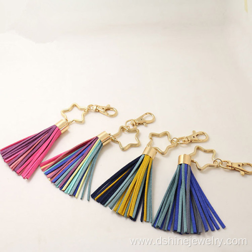 Colorful South Korea Velvet Fringe Keychain With Star Charm